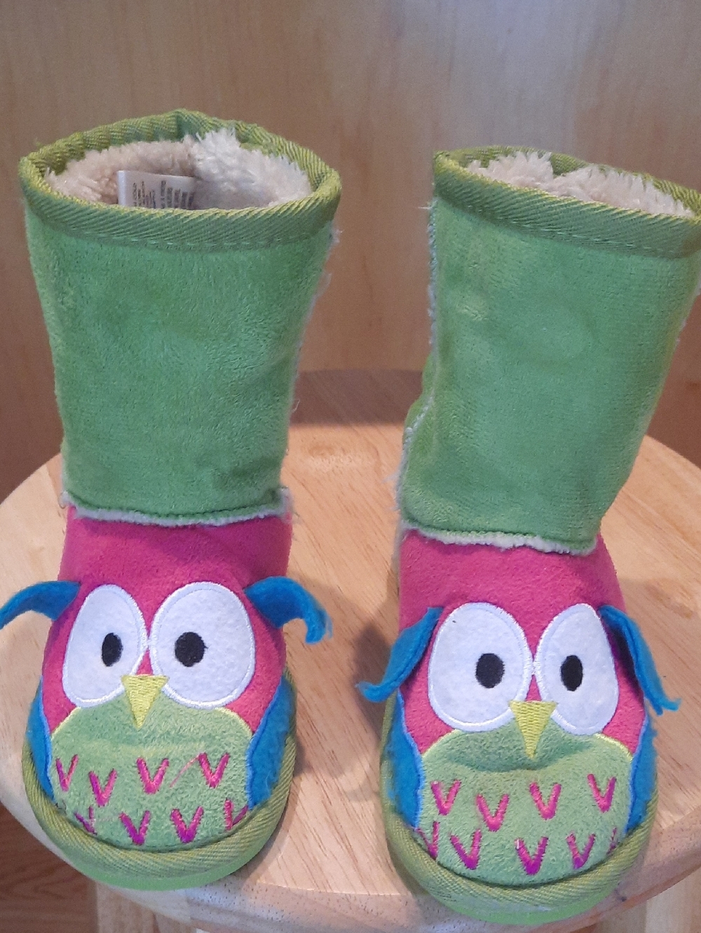 Lazy One Toddler Green and Pink Owl Slippers